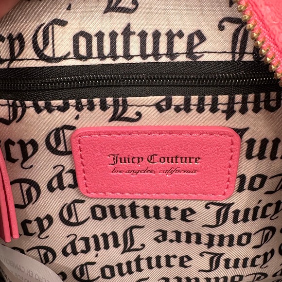 Juicy Couture Pink Velour Mini Backpack Rhinestone Logo Webbed Straps Y2K Style - Picture 9 of 11